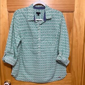 Talbots Green & White Apple Print Women's Long Sleeve Tunic, Size 16.